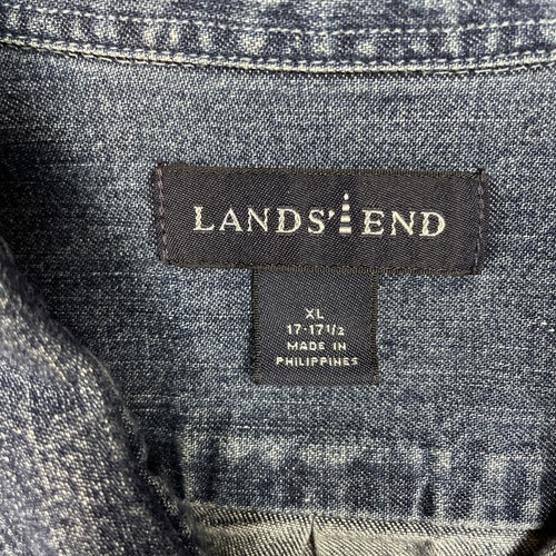 Lands End Denim Shirt Mens XL Cotton Classic Retro Cowboy Outdoor Blue - Picture 3 of 14