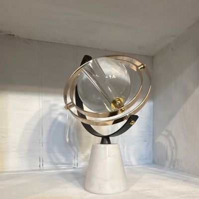 Modern Armillary Sphere Glass Crystal Globe with Metal Rings and Marble Base