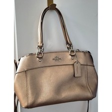 Coach Metallic Champagne Gold Crossgrain Leather Satchel Crossbody Bag