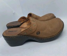 Born Naomi Wedge Clogs Tan Light Brown Leather Casual Shoes Womens Size 39 8MW