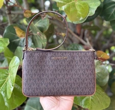 Michael Kors Jet Set Travel S Convertible Wristlet Shoulder Mini Bag MK Brown