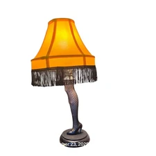 Vtg Leg Lamp 20" Tall Fishnet Stockings Yellow Fringe Shade Christmas Novelty