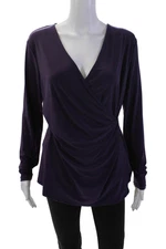 Catherine Catherine Malandrino Womens V-neck Drape Blouse Top Purple Size S