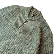 VTG Eddie Bauer Henley Button Pullover Sweater Cotton Chunky-Knit Green 90s L