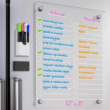 Clear Acrylic Dry Erase Board 12"x8" Magnetic Fridge To-Do List with 5 Markers