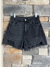 American Eagle Denim Mom Shorts Highest Rise Distressed Black, Women Size 2