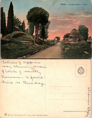Roma Via Appia Antica Tombs Postcard Italy Vintage Unposted Handwritten Color