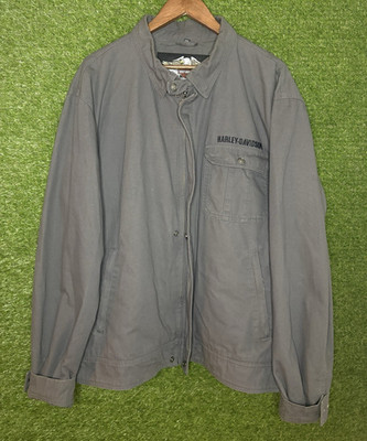 Harley-Davidson Gray Cotton Zip-Up Jacket Embroidered Eagle Back Logo 2XT