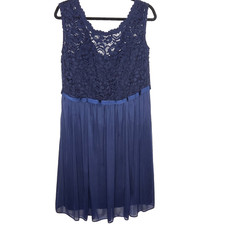 Davids Bridal Bridesmaid Dress Size 16 Marine Blue Lace Mesh Chiffon Long Gown