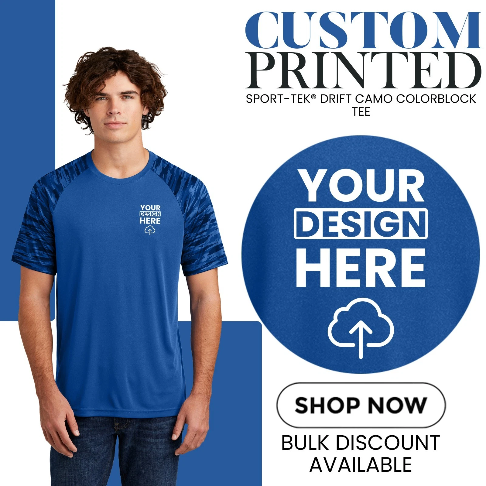 Custom Printed Mens Sport-Tek Drift Camo Colorblock Tee Gift For Him ST376 S-3XL