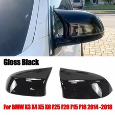 Pair Gloss Black Wing Mirror Cover Cap For BMW X3 F25 X4 F26 X5 F15 X6 F16 14-18