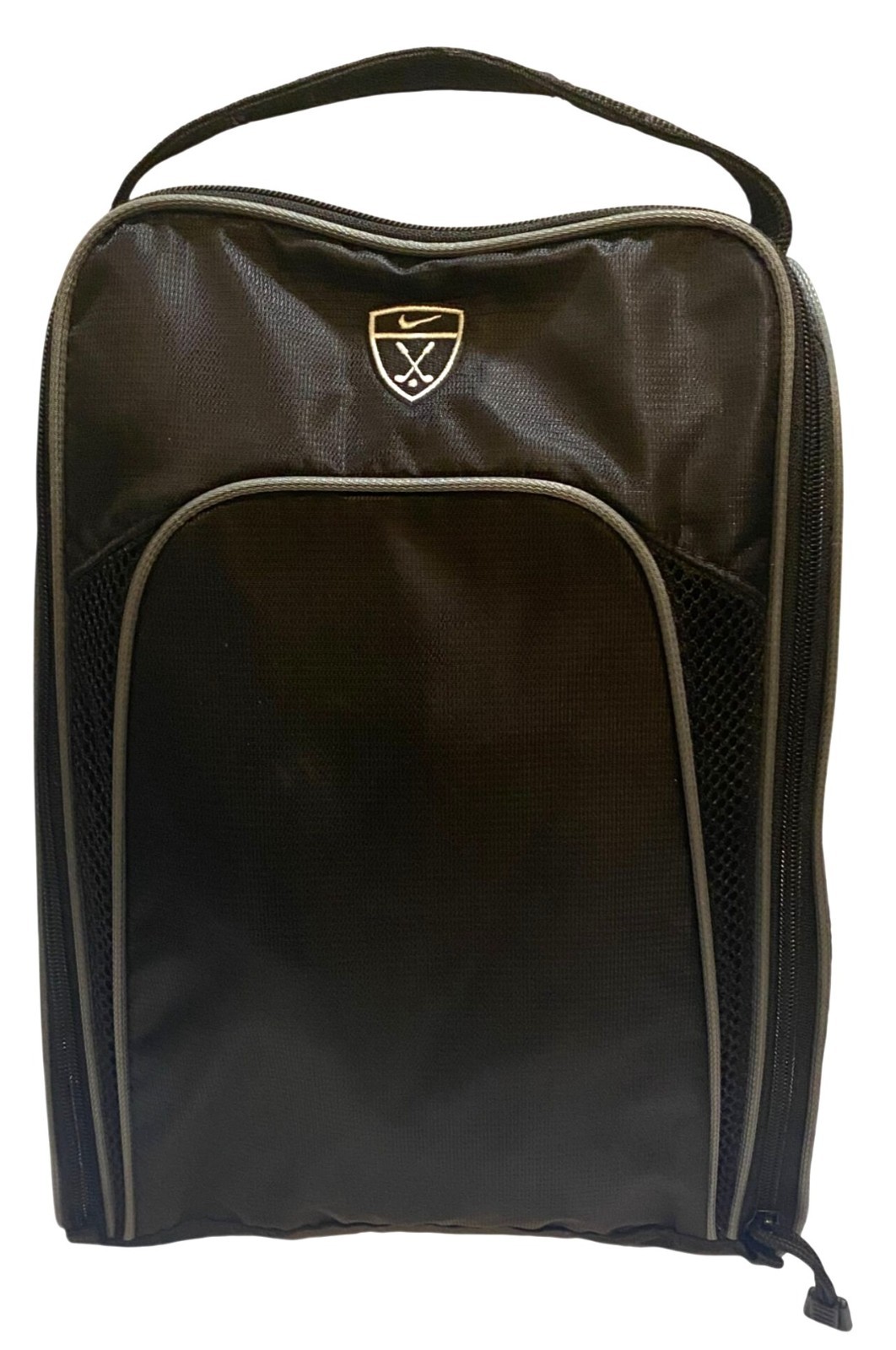 Nike Golf Shoe Bag Black & Gray W/ Handle & Zippered Pockets 15"L X 10"W