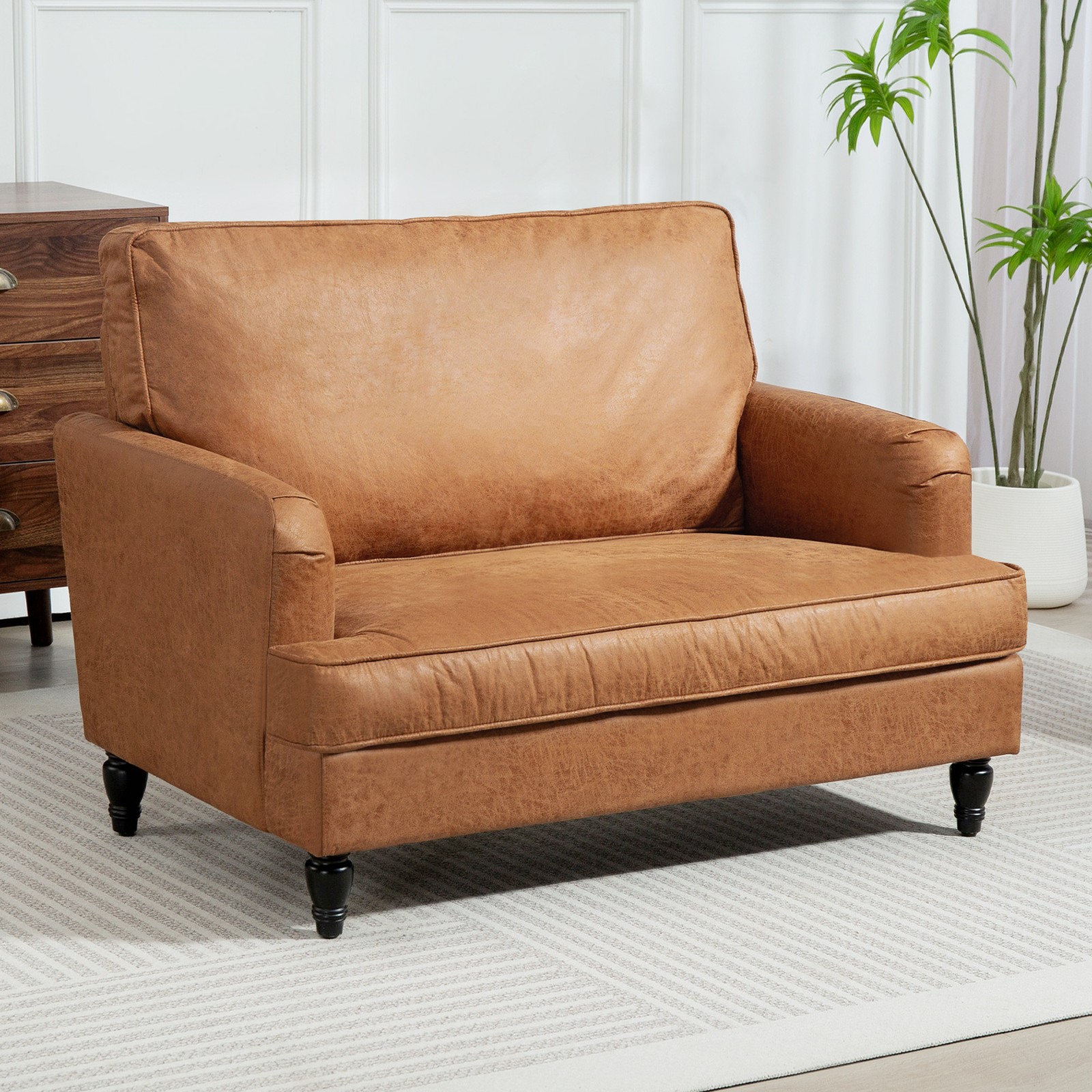 HOMCOM Modern Accent Chair, Upholstered Armchair with Turned Legs, Brown