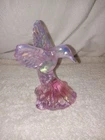 Vtg FENTON Pink Glass Iridescent Hummingbird 4.5"