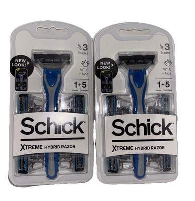 2 pack Schick Xtreme Hybrid Mens Cartridge Razor BluePack 1 Handle 5 Catridges