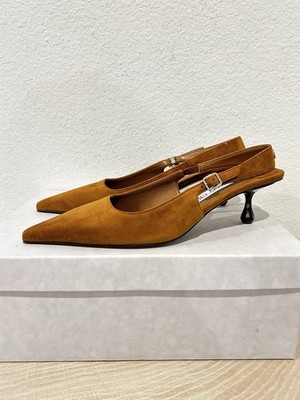 NIB Jimmy Choo Amel 50 tan suede slingback pumps tortoise heel, Size 37, $1095