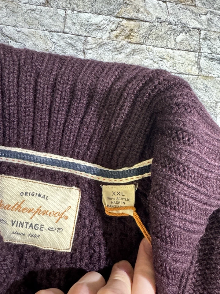 NUEVO Impermeable Para Hombres 2XL XXL Púrpura Acrílico Chal Cuello Cable Tejido Suéter Nuevo con Etiquetas Foto 3 de 4