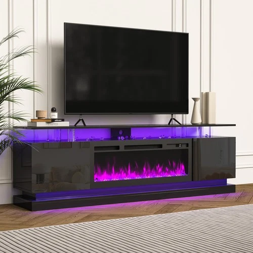 TV Stand 70" Fireplace with LED Light for 80 in TV Entertainment Modern Center -