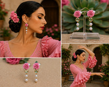 Pink Rose Dangle Earrings 2.5 | Flamenco Pear...