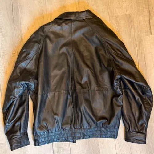 Black Leather Bomber Jacket image 4