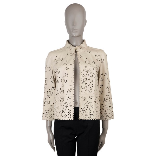 73670 authentische CHANEL cremefarbene Lederjacke 11C FLORAL PERFORIERT 40 M