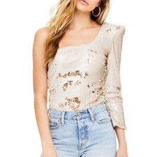 Astr the label Revolve Syriah Gold Sequin One-Shoulder Bodysuit Top