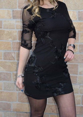 DONNA Vestito Nero Con Rose VESTITO DA FESTA Taglia Unica | eBay
