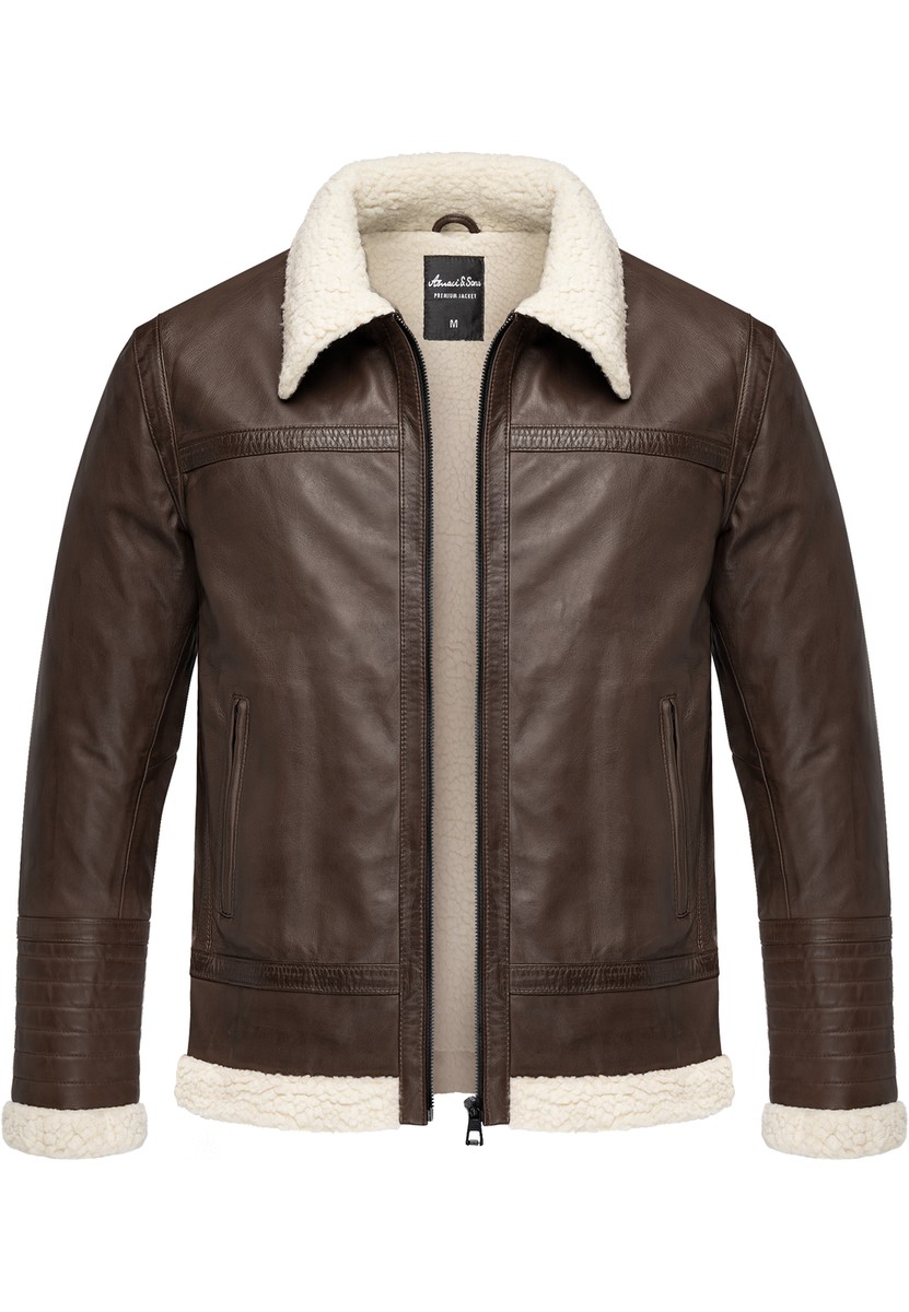Herren Echtleder Jacke gefüllte Fell Lederjacke 9110