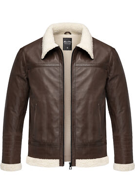 Herren Echtleder Jacke gefüllte Fell Lederjacke 9110