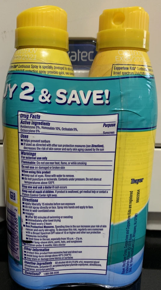 Protector solar Coppertone NIÑOS spray continuo FPS 50 (5,5 onzas, paquete de 2) Foto 2 de 2