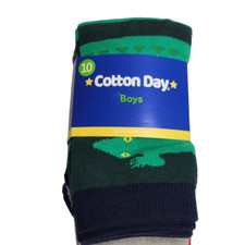 Cotton Day Boy's 5 Pack Crew Socks MG7 Lizard Stars Size 10 NWT