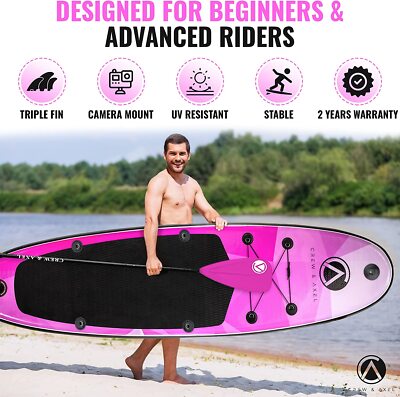 Inflatable StandUp Paddle Board Non Slip SUP W Premium Backpack 3 Fin 10 x33 x6''