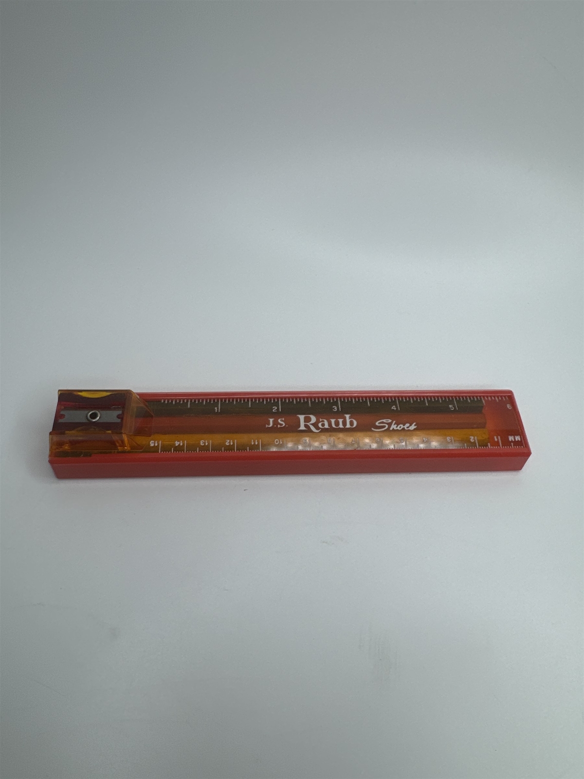 Vintage J.S. Raub Shoes Mid-Century Back to School Plastic Ruler Pencil Box
