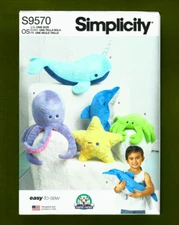 Stuffed Plushies Sewing Pattern, Octopus Starfish Dolphin Crab~Simplicity 9570