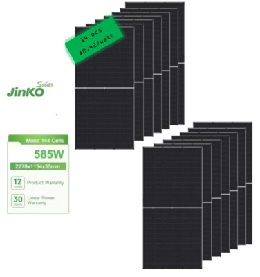 (14) Solar Panels, 585W Bifacial, Jinko Tiger Neo, NType 72HL4-BDV, FREE FREIGHT