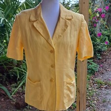 Talbots Irish Linen Button Front Blazer Womens 8 Yellow 3 Button Single Breasted