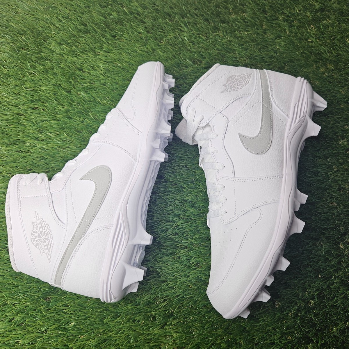 Jordan 1 Mid Football Cleats Sizes 13-14 White/Grey Fog New TD | eBay