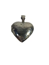 Vintage Boma Sterling Silver 925 Etched Puffy Heart Locket Pendant 1 3/4"