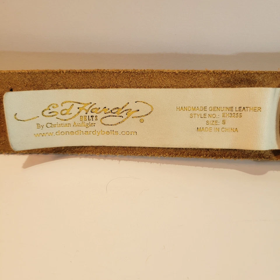 Cinturón Ed Hardy Por Christian Audigier Cuero Tachonado Pantera Amarilla Talla S EH3255 Foto 4 de 4