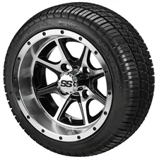 (4) Golf Cart 205/30-12 Deli Low Pro Tires on 12x7 Black/Machined Azusa Wheels