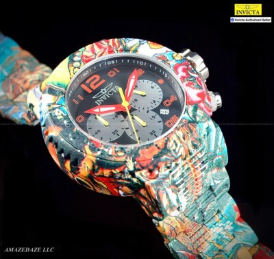 NEW Invicta Men 52mm Grand Pro Diver Graffiti SS Chronograph BLACK DIAL Watch !!