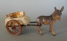 Esel mit Strohwagen und schlafender Junge für Krippenfiguren Größe 11cm - 12cm  