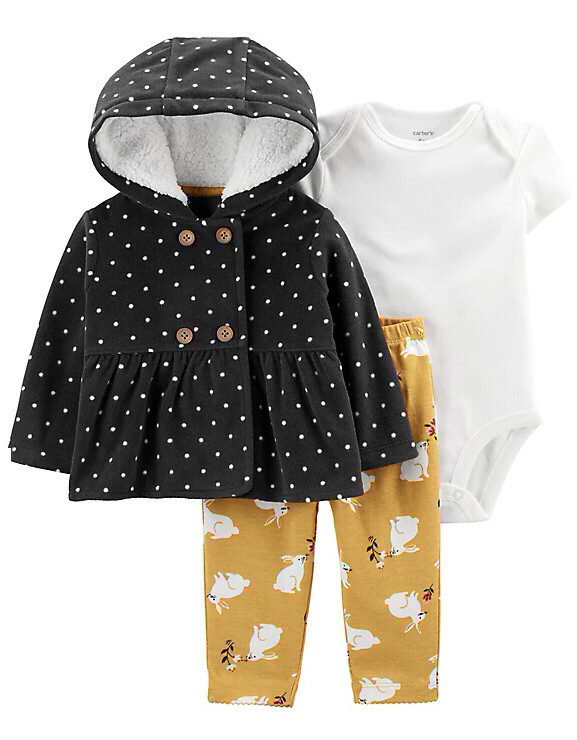 Baby Girl Carter's 3-Piece Fleece Polka-Dot Cardigan, Bodysuit & Pants Set 24M