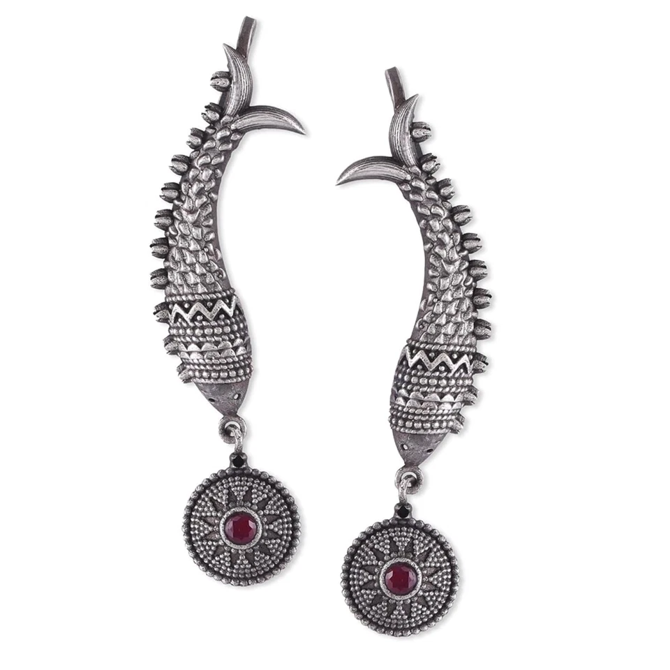 Moda Coloridos Pez Forma Rubí Piedra Pendientes Oreja Cuelga Oreja Puño Foto 3 de 3