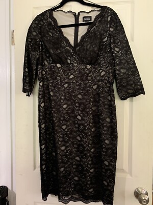 ADRIANNA PAPELL V NECK BLACK LACE DRESS Wedding Evening Party Size 14 | eBay