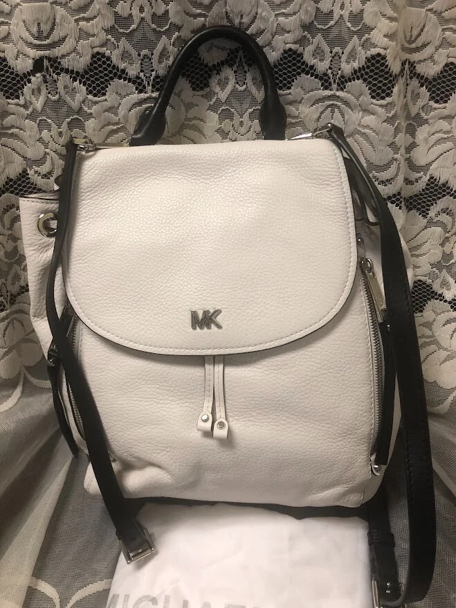 NWT Michael Kors EVIE Optic White Black Medium Backpack Leather