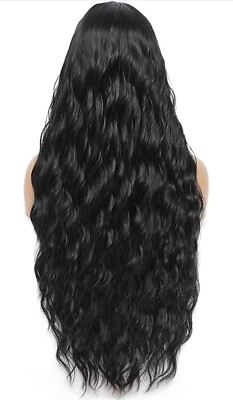 Long Wavy Wigs Black, Middle Parting Women Synthetic Hair  display picture 3