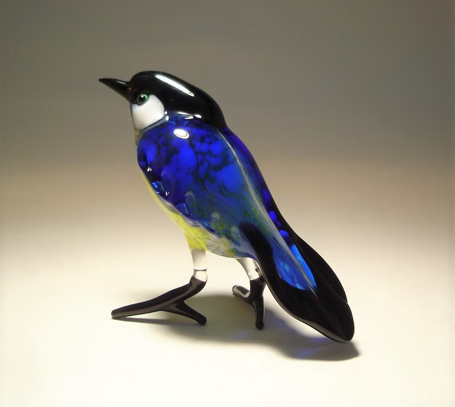 Blown Glass Figurine Bird Blue and Yellow Tit Bird Chickadee | eBay