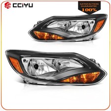 Pair Headlights Assembly For 2012-2014 Ford Focus 2.0L Black Amber Housing