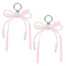 Pearl Bow Keychain, Imitation Pearl Bow Ribbon, Pink Pack of 2